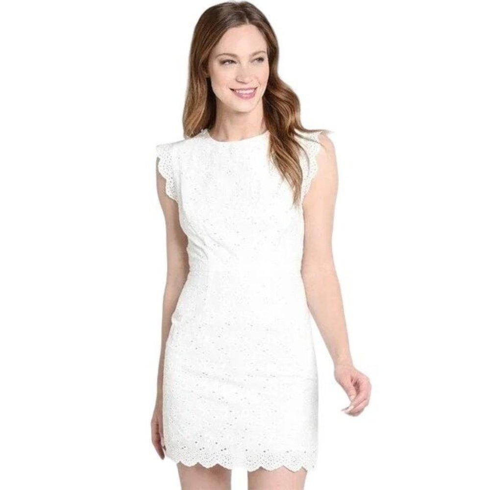 SALE Cupcakes & Cashmere Keren Dress White Eyelet Lace Embroidery Lined Sz 8